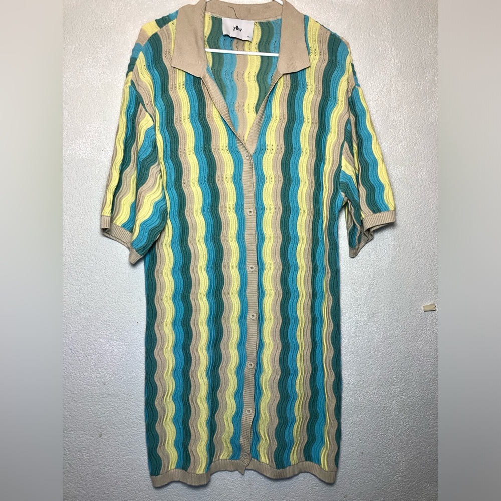 Yellow The Label Felix Knit Short Sleeved Shirt Dress Tropic M/L